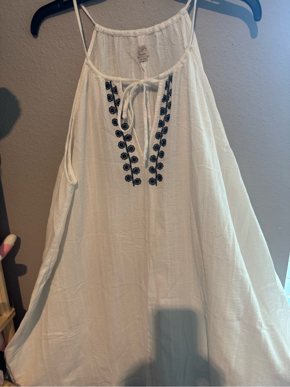 LOFT White Embroidered Tie-Front Camisole